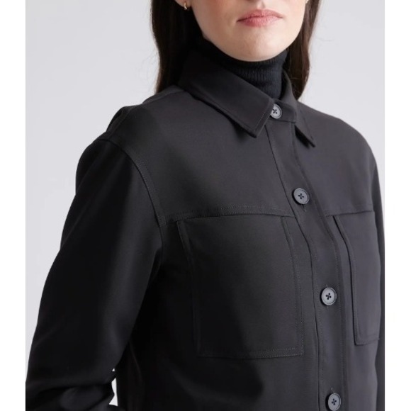 Quince Black Stretch Crepe Cropped Jacket Blazer Women's Size S - Picture 2 of 8